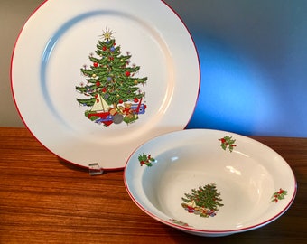 YOUR CHOICE! Vintage Cuthbertson "American Christmas Tree large round platter or vegetable serving bowl - price is for each