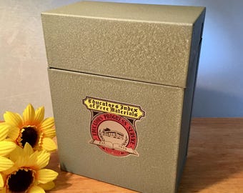 Vintage "Educators Index of Free Materials" steel metal box by the "Educators Progress Service"