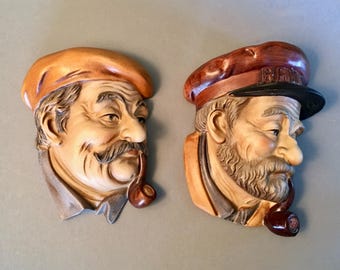 YOUR CHOICE! Vintage Lefton sailor or railway man collectible wall decor chalkware heads  - price is for each