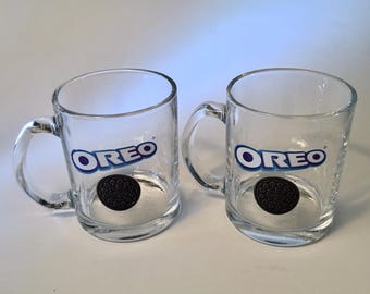 PRICE INCLUDES BOTH! Set of two Oreo glass mugs with logo