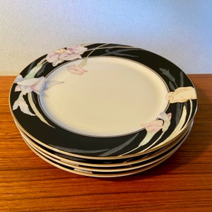 2 SETS AVAILABLE! Set of 4 vintage Mikasa &quot;Charisma Black&quot; salad plates made in Japan - price is for the set of 4