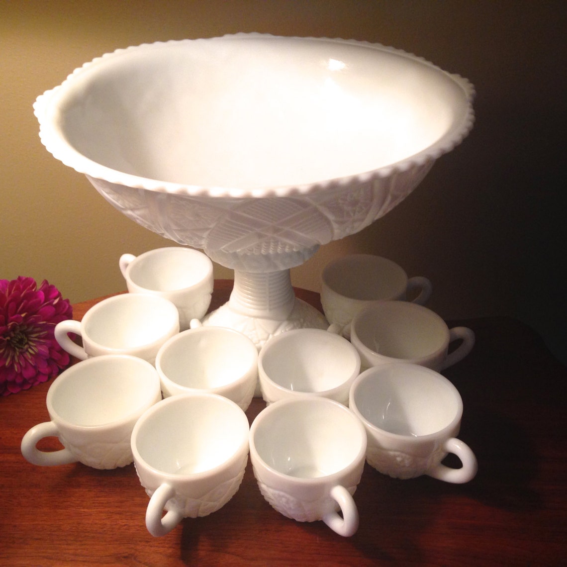 SALE McKee vintage milk glass punch bowl set in the Concord Etsy