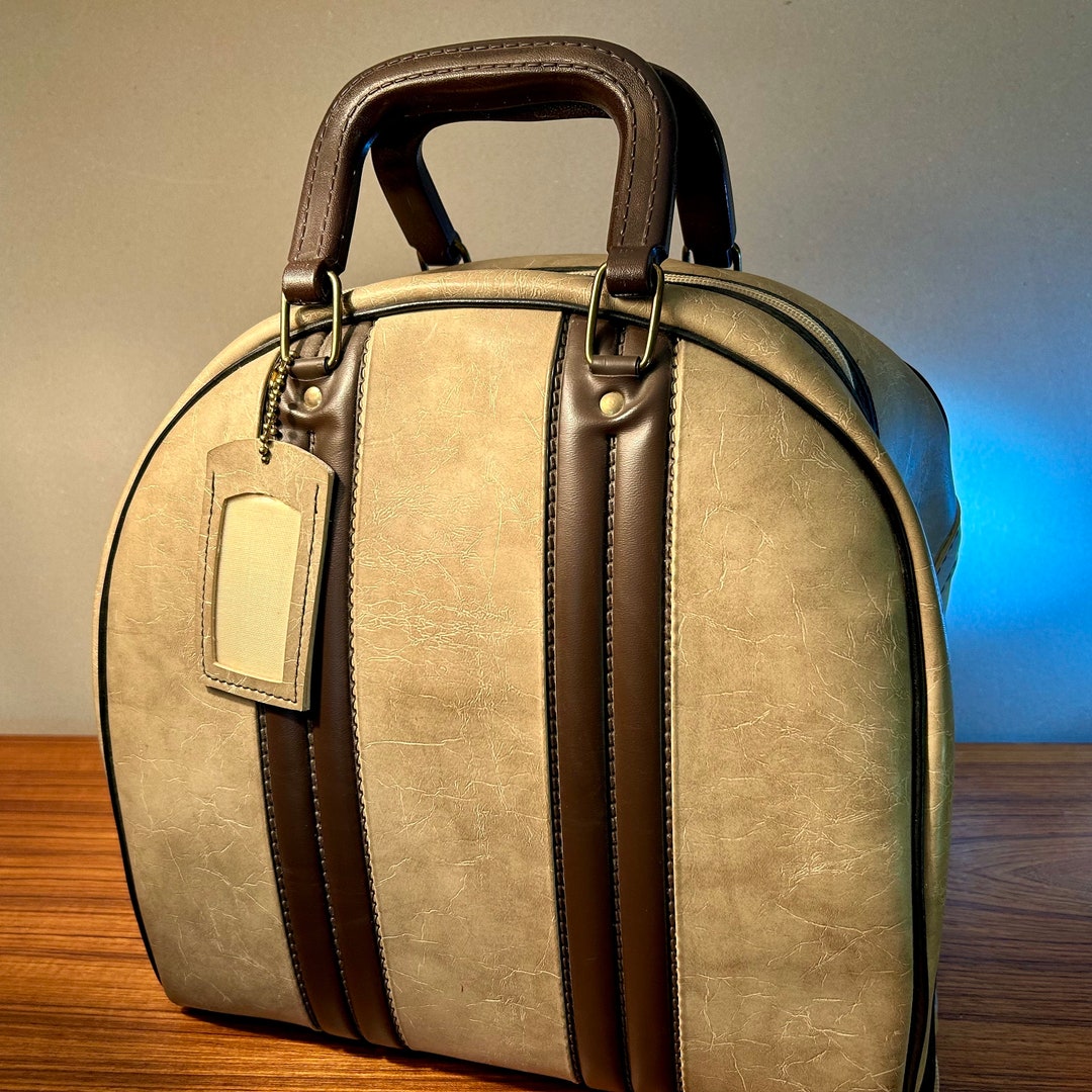 Vintage Black Faux Leather Bowling Bag With White Accents 