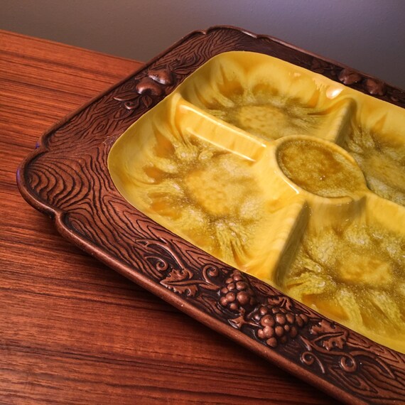 Retro Treasure Craft Large Serving Pottery Platter With Two