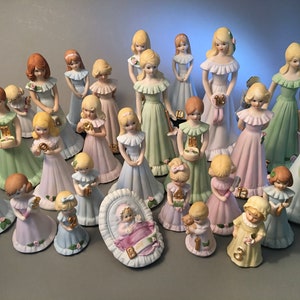 YOUR CHOICE! 1980s Enesco &quot;Growing Up&quot; collectible birthday girl figurines with blonde and brown hair - choose a year