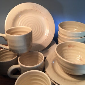 YOUR CHOICE! Sets of vintage &quot;Oatmeal&quot; hand painted salad plates, bowls, dinner plates or large mugs by Gibson - price is for each set of 4