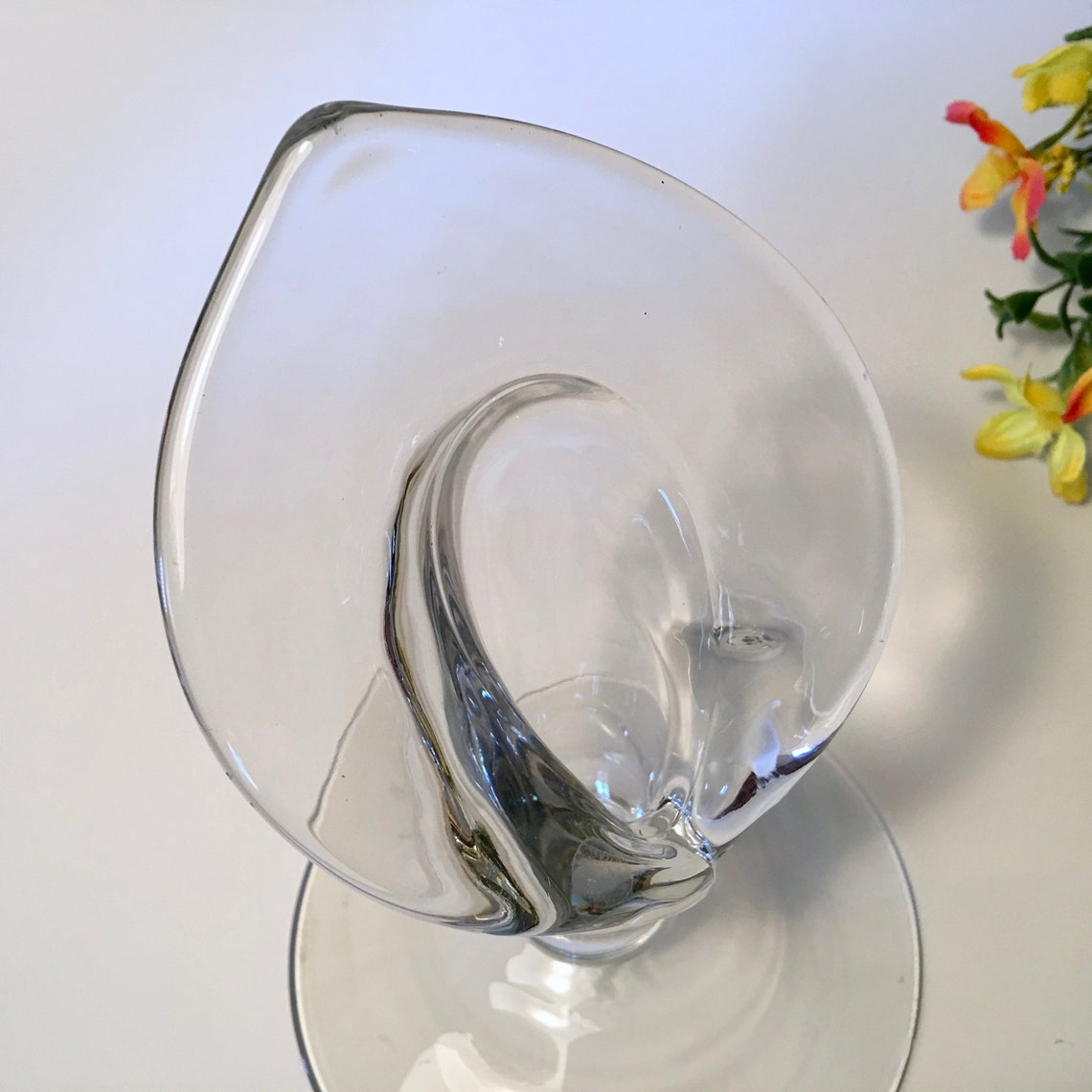 Beautiful Vintage Lily Shaped Glass Vase With Large Footed Etsy