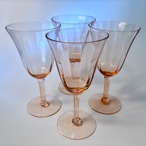 Set of four vintage elegant pink paneled 6.5 inch wine glasses - price includes all four
