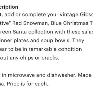 Vintage Gibson "Festive" Red Snowman, Blue Christmas Tree or Green Santa salad or dinner plates and soup bowls - price is for each image 7