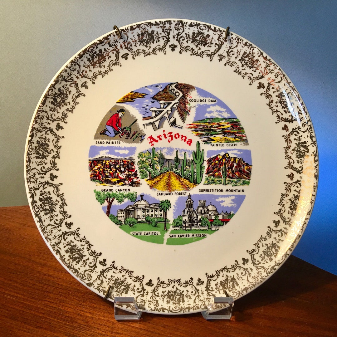 Vintage Arizona State Colorful Souvenir Display Plate With Etsy