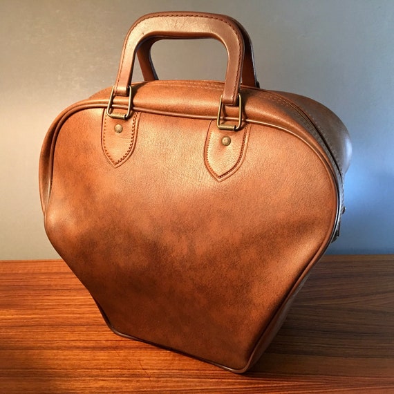 Vintage brown faux leather vinyl bowling bag - image 1