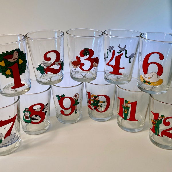 Vintage "Twelve Days of Christmas" small glasses  - price is for each