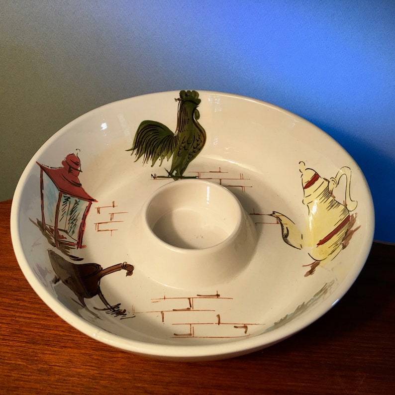 Unique vintage chip and dip serving bowl with retro images Etsy