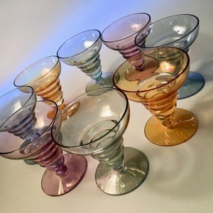 Set of 8 vintage small Art Deco style sherry or cordial glasses in assorted colors - price includes all