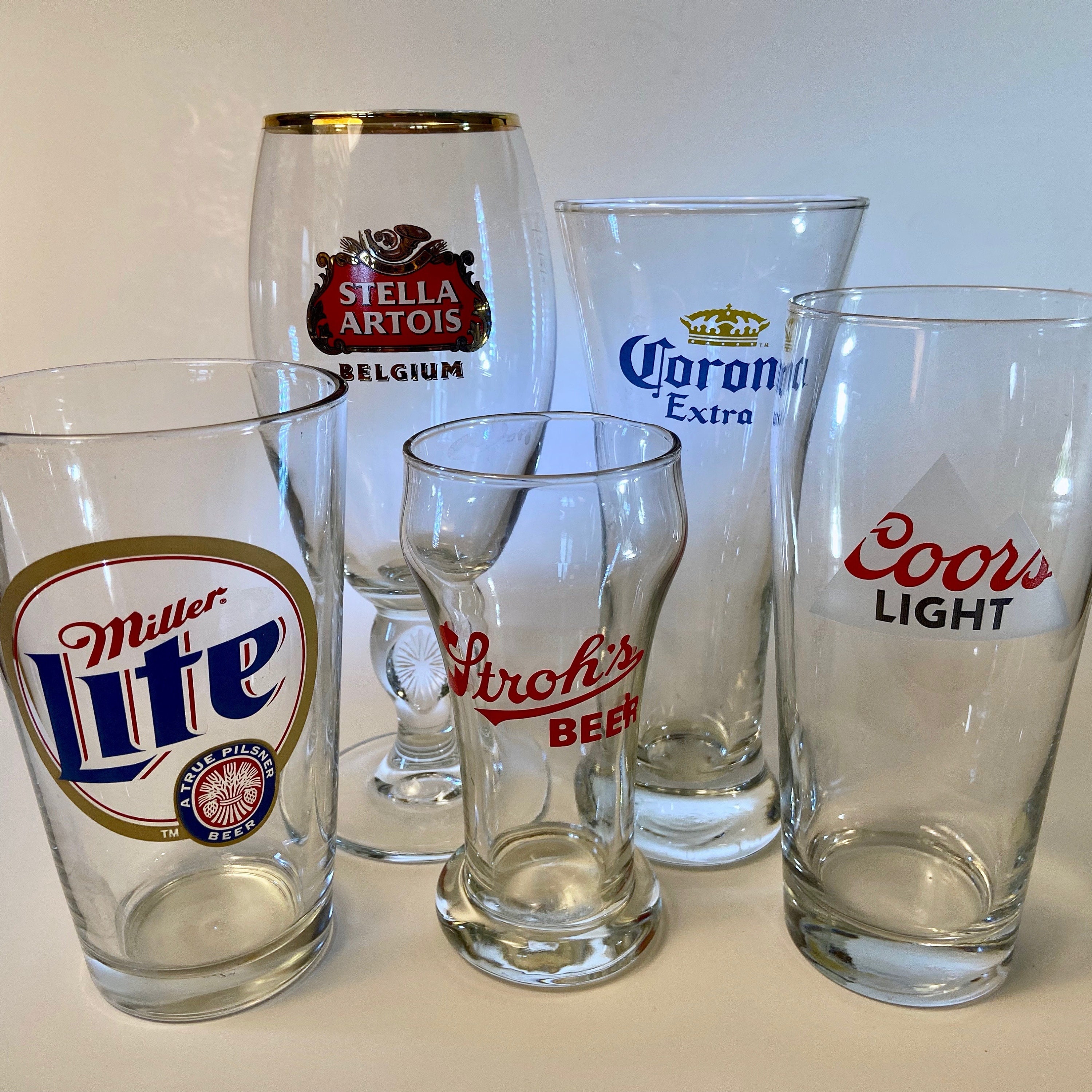 Collection of 5 Vintage Beer Glasses Featuring Corona Extra, Miller Lite, Coors  Light, Stroh's and Stella Artois Price Includes All 5 - Etsy