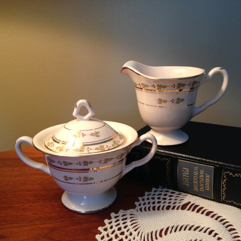 Vintage Cream and Sugar Set in Ivory With Gold Accents Etsy