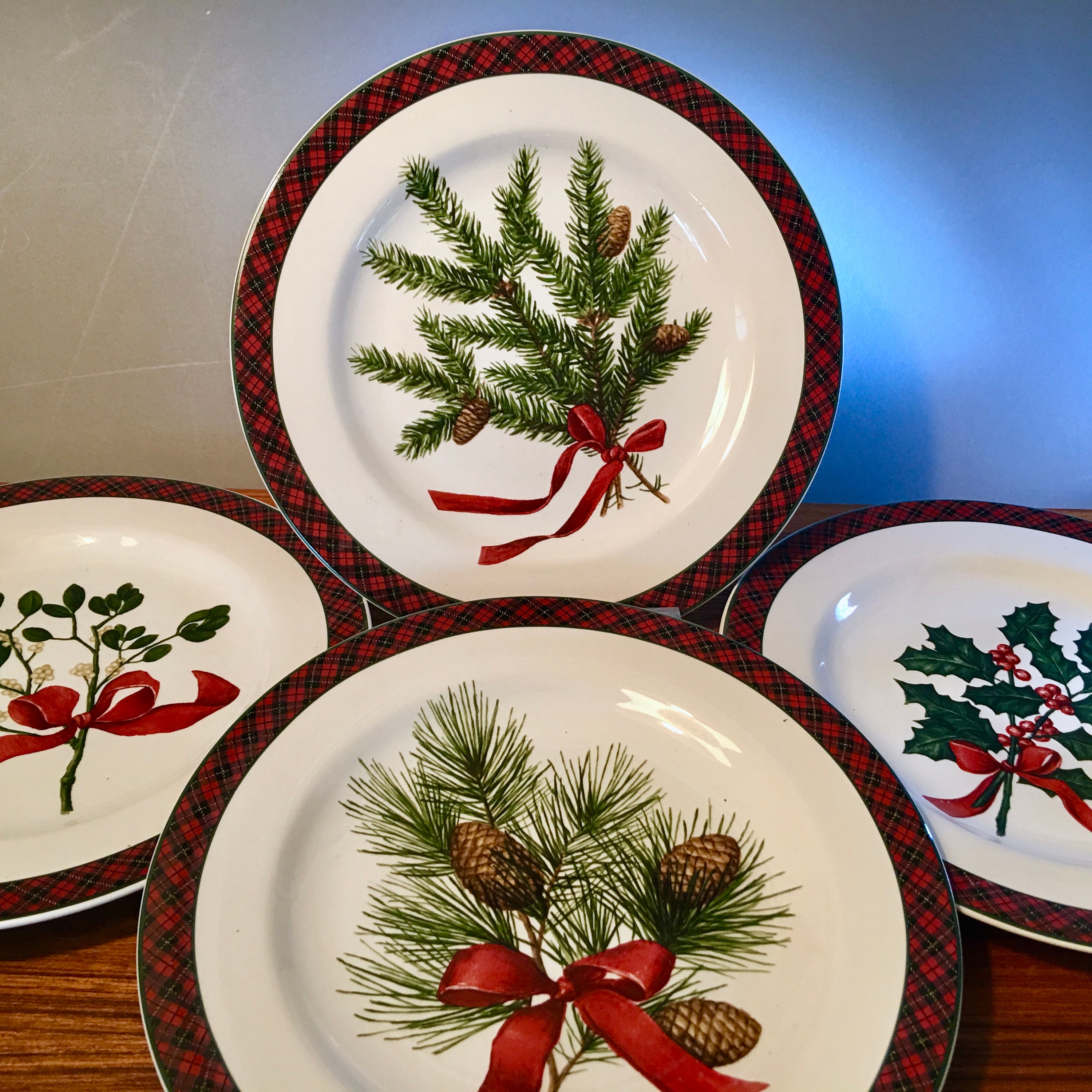 Set of Four holiday Greens Salad or Dessert Plates Designed by David Carter  Brown From Sakura 