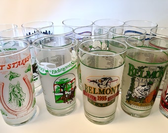 YOUR CHOICE! Collection of Belmont Stakes glasses - 1976, 1978, 1990, 1995, 1996, 1998, 1999, 2000 and many more - price is for each glass