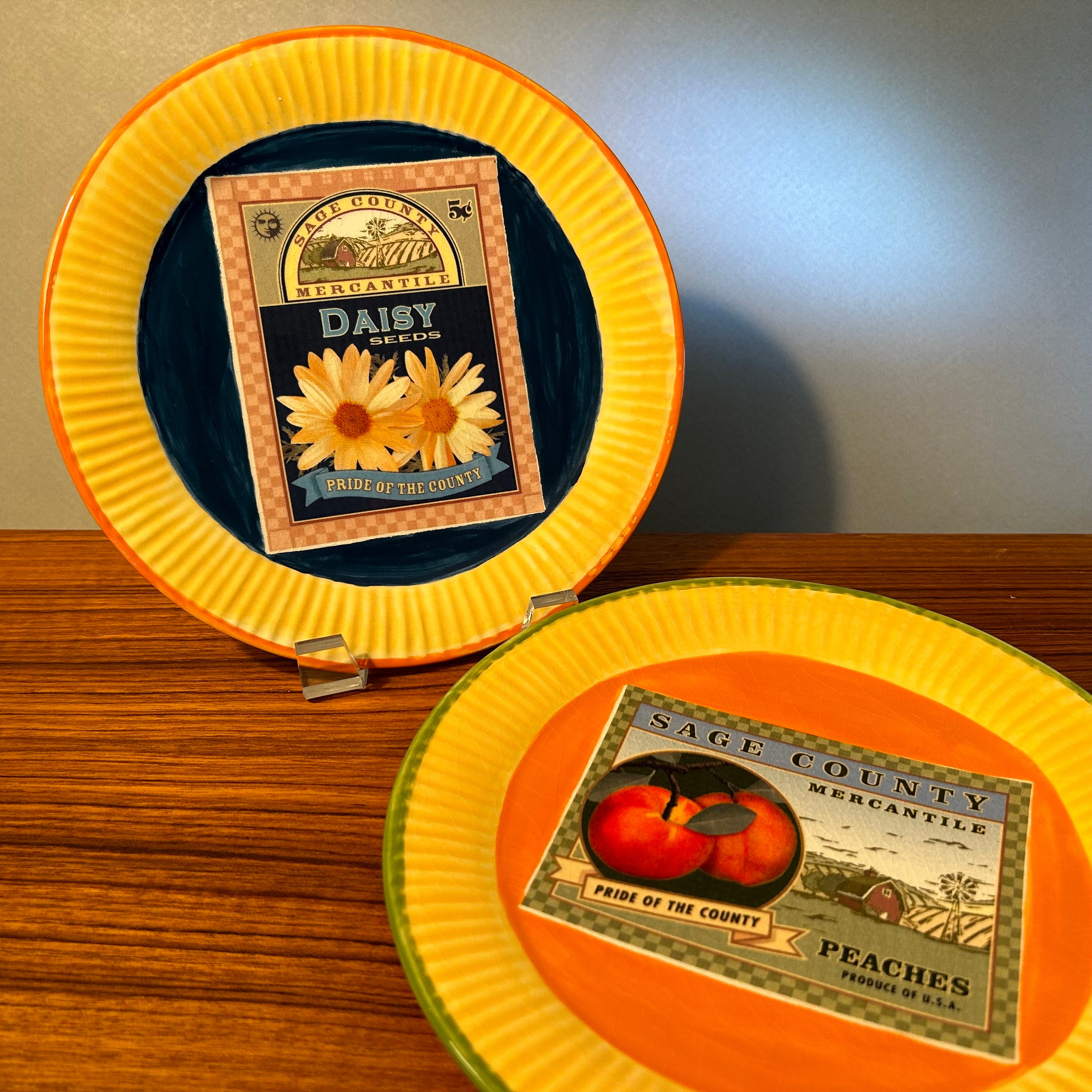 Two Colorful sage County Mercantile 8 Plates for Use or Display by Coynes  and Company Price Includes Both - Etsy