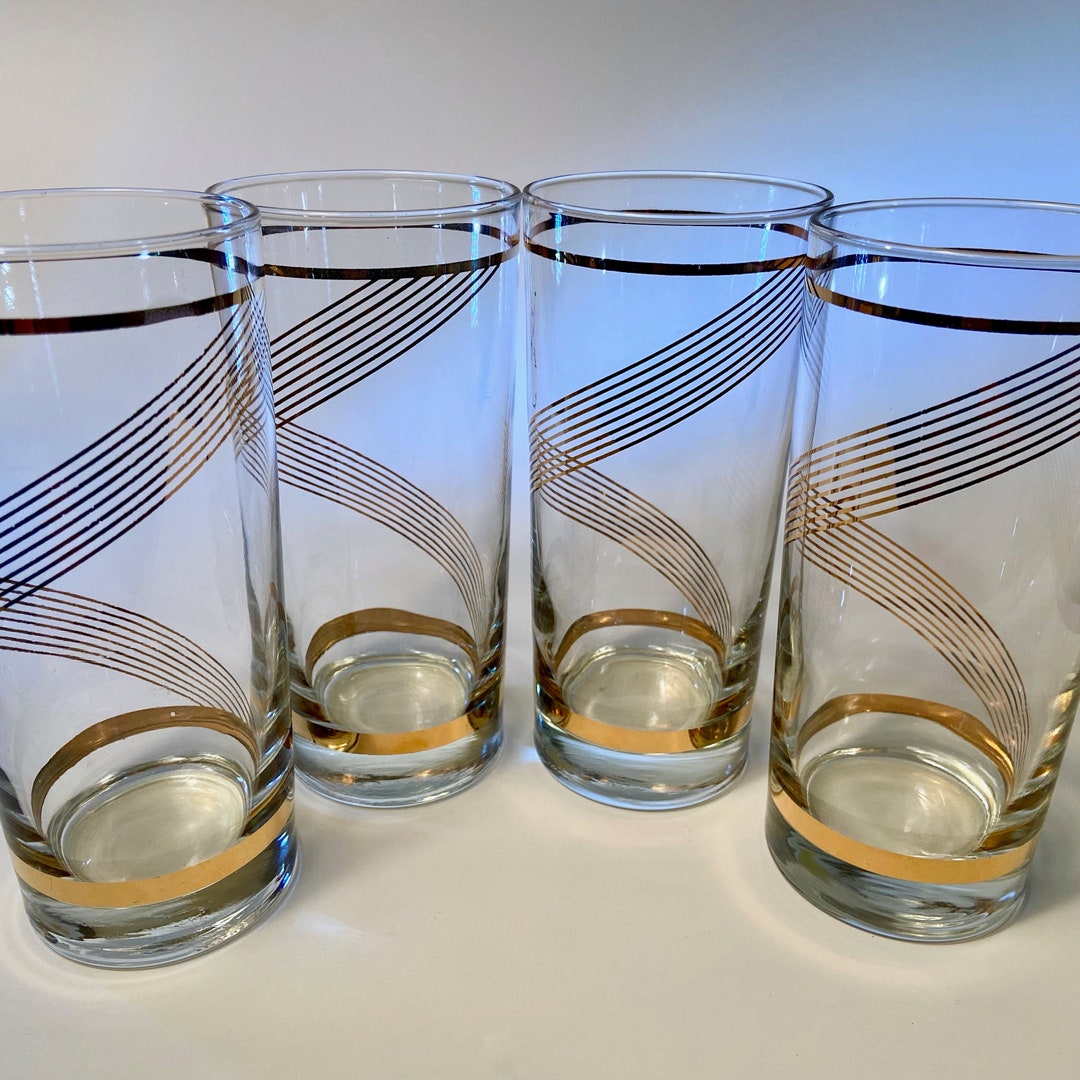Set of Four Vintage Tall Tumbler Glasses With Gold Spiral Etsy
