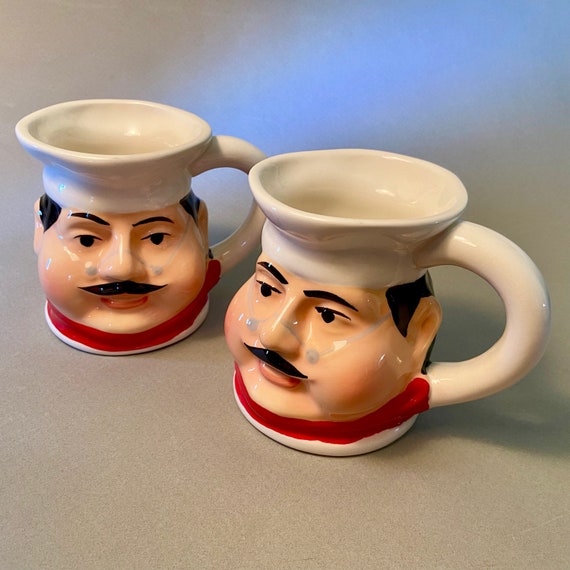 Casa Vero Vtg Lrg Chef Head Face Coffee Cup Mug A Pair Of Them 3D