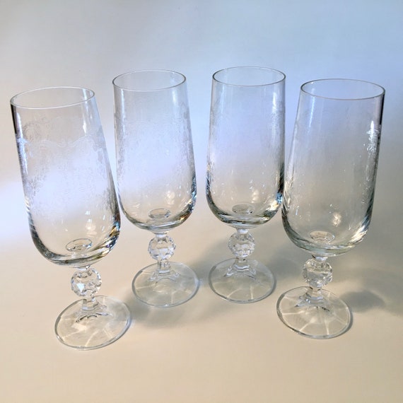 Bohemia Crystal Stem Wine Glasses Czechoslovakia Cascade Etched (Set of 6)