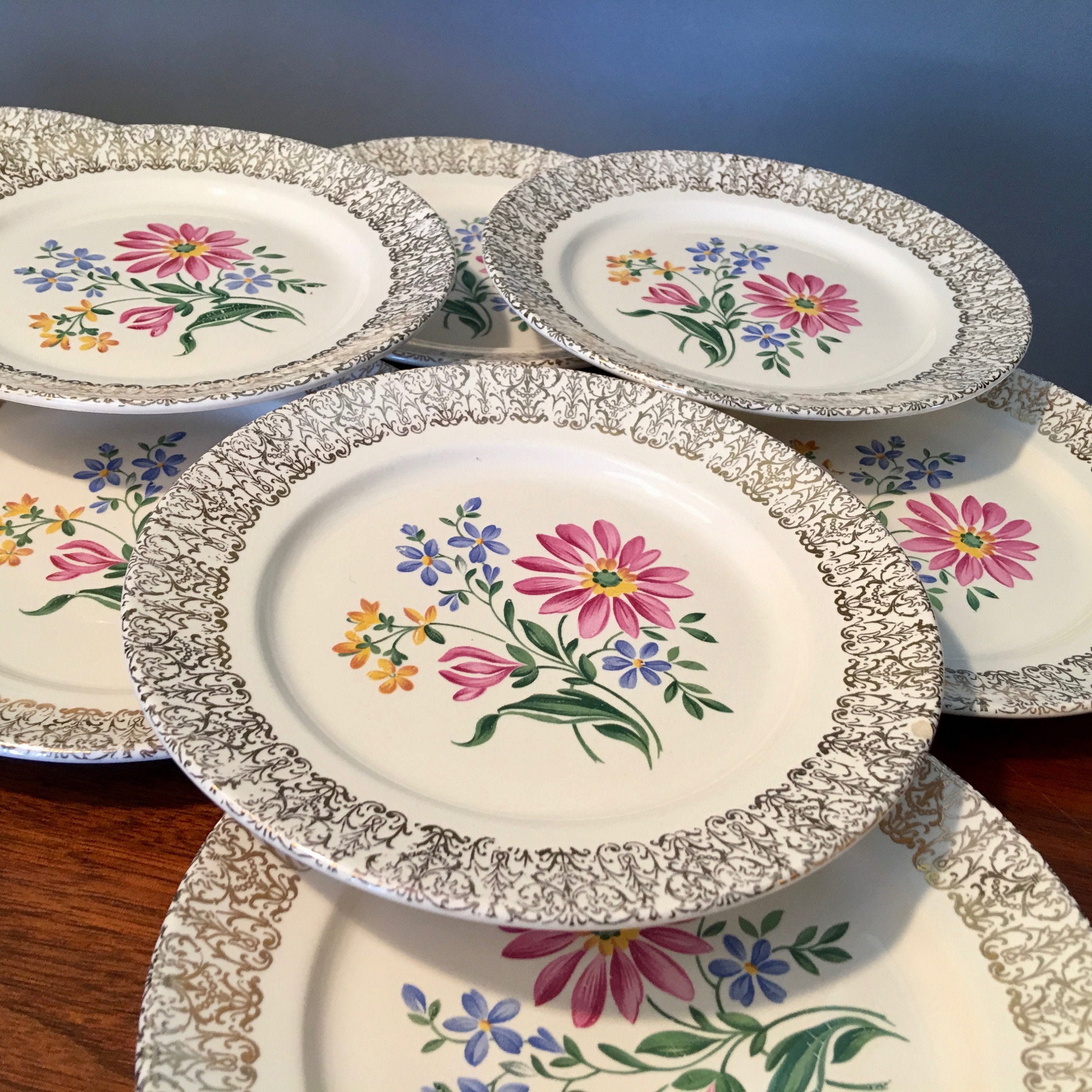 Set of Seven Derwood W. S. George Vintage Small Plates for Bread