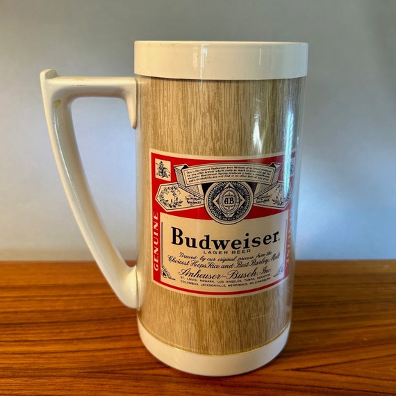 アンティーク雑貨 80sVTG Budweiser Cerveza PubMiller Spain Vintage Budweiser Thermo-serv Plastic Beer Stein or Mug From the