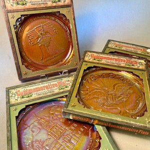 Vintage &quot;1776 Bicentennial Celebration 1976&quot;&quot; commemorative gold carnival glass plates in original packaging - price is for each