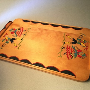 Vintage &quot;folk Art&quot; wood serving tray with hand painted dancing couple by Retta Gilson