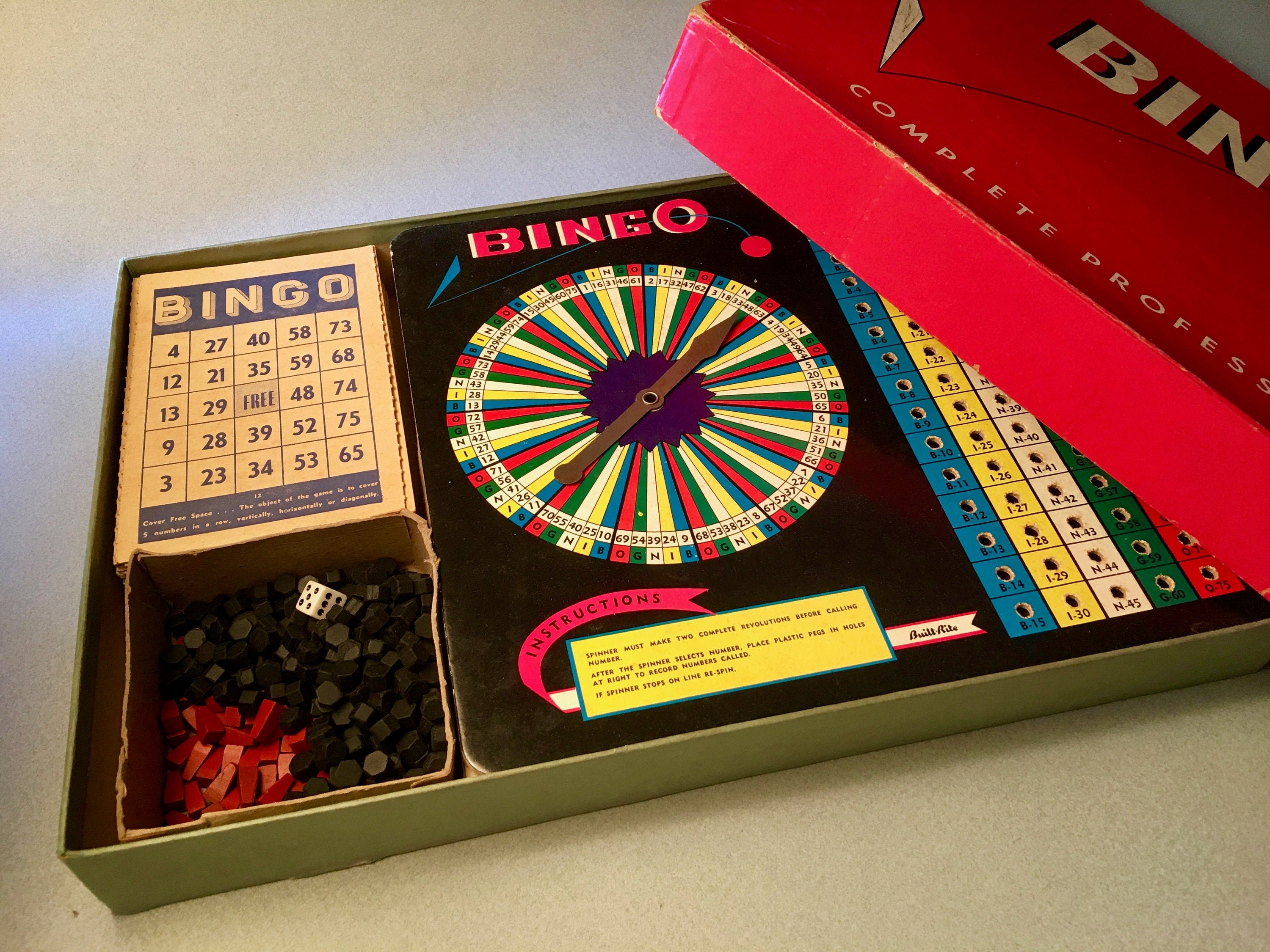 Rare Vintage Built-rite Bingo Complete Professional Set in Original Red ...