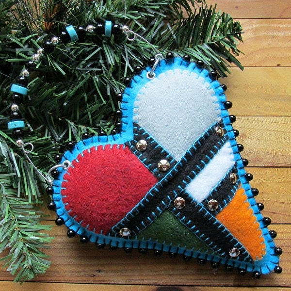 Wool Felt Mosaic Heart in Turquoise