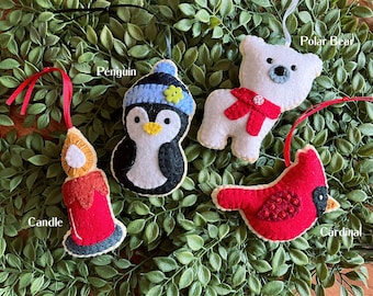 Wool Felt Candle Penguin Polar Bear Cardinal Ornament Choice