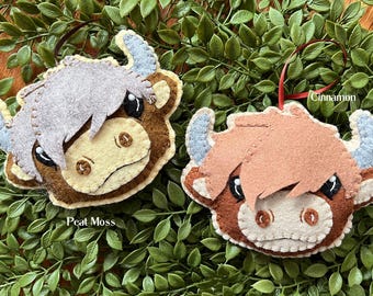 Wool Felt Highland Cow Ornament Hanger Color Choice