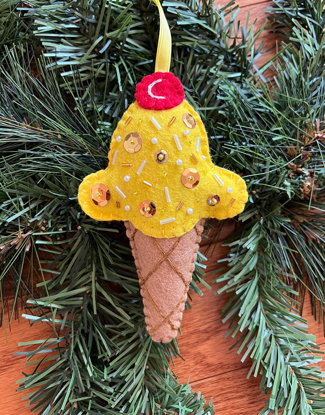 Wool Felt Ice Cream Cone Ornament Flavor Choice Etsy