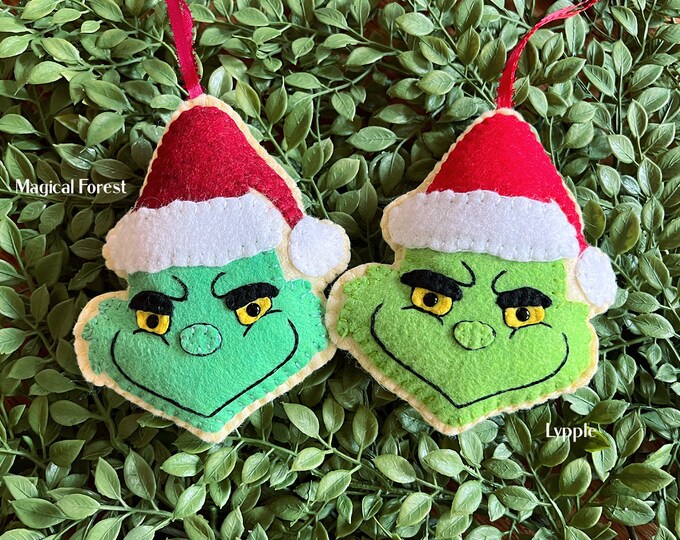 Wool Felt Grinch Sugar Cookie Ornament Color Choice Etsy