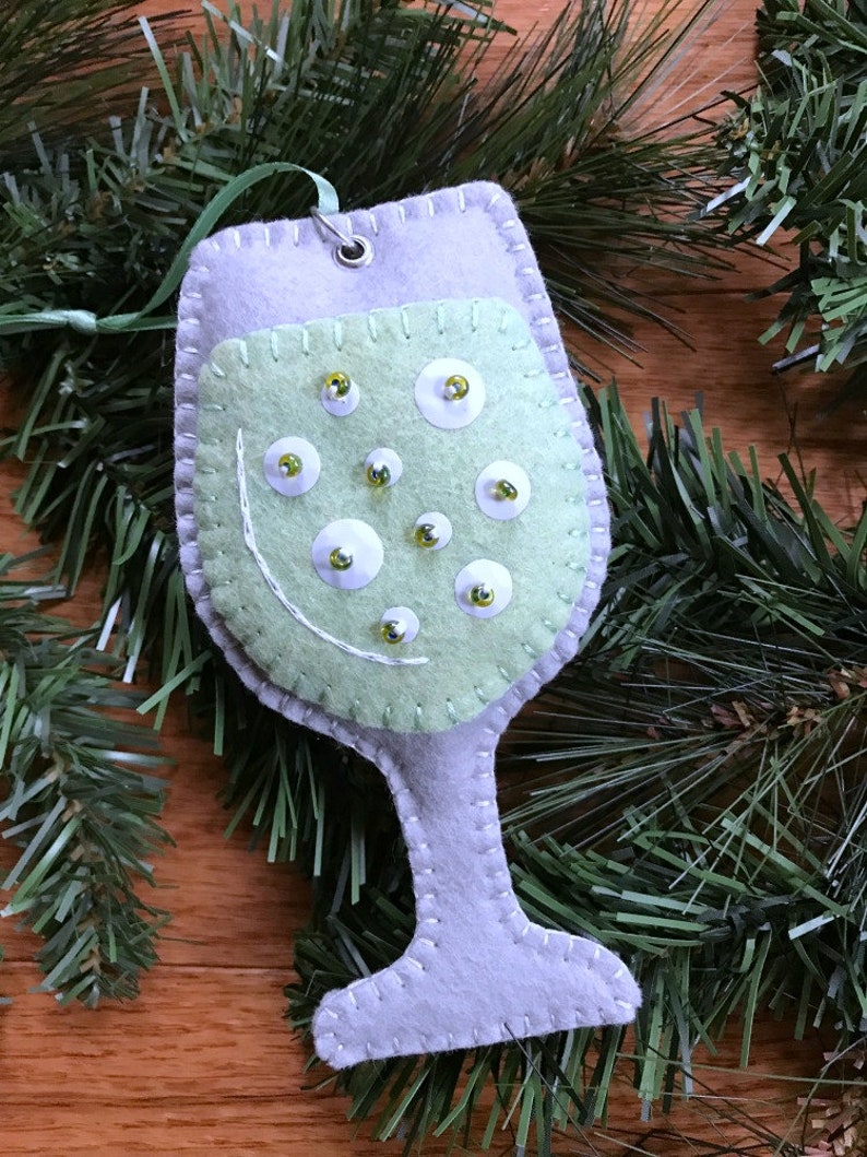 Wool Felt White Wine Glass Ornament Blend Choice Etsy