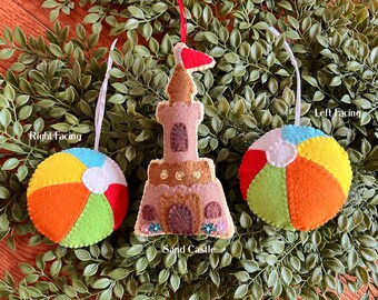 Wool Felt Beachball or Sandcastle Ornament Choice