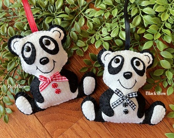 Wool Felt Panda Bear Ornament Bow Color Choice