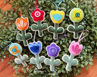 Wool Felt Spring Flower Ornament Color Choice