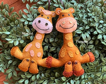 Wool Felt Happy Giraffe Ornament Hanger Color Choice