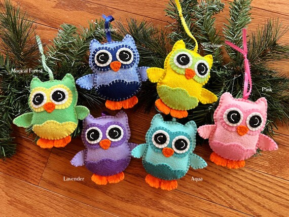 Wool Felt Colorful Owl Ornament Hanger Color Choice