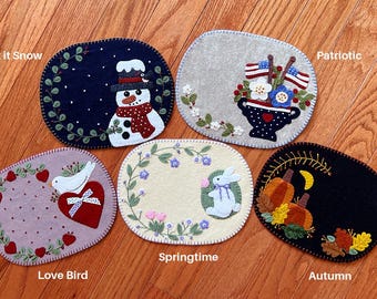 Wool Felt Mug Mat or Small Candle Mat Design Choice