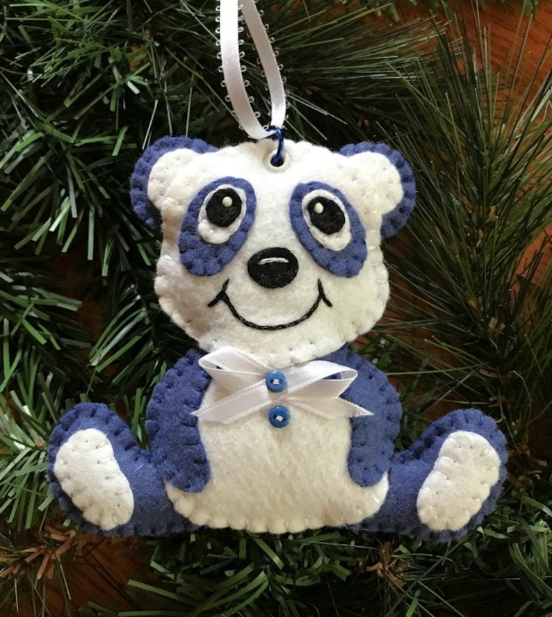 Wool Felt Panda Bear Ornament Color Choice Etsy