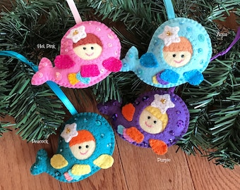 Wool Felt Baby Mermaid Ornament Color Choice