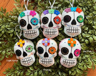 Wool Felt Sugar Skull Ornament Hanger Color Choice