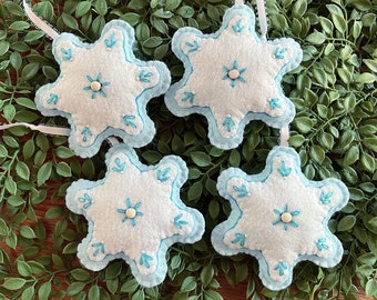 Wool Felt Embroidered Snowflake Sugar Cookie Ornament