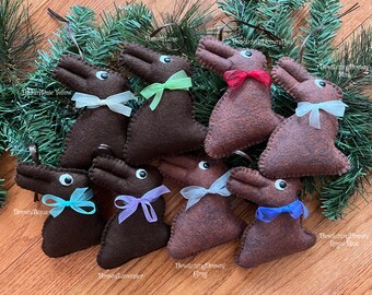 Wool Felt Chocolate Bunny Ornament Choice