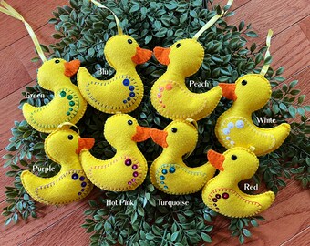 Wool Felt Rubber Duckie Ornament Hanger Color Choice