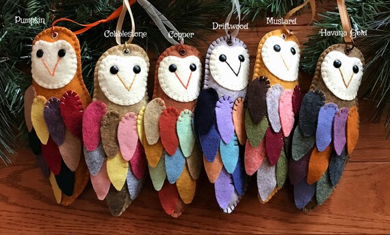 Wool Felt Barn Owl Ornament Color Choice Etsy